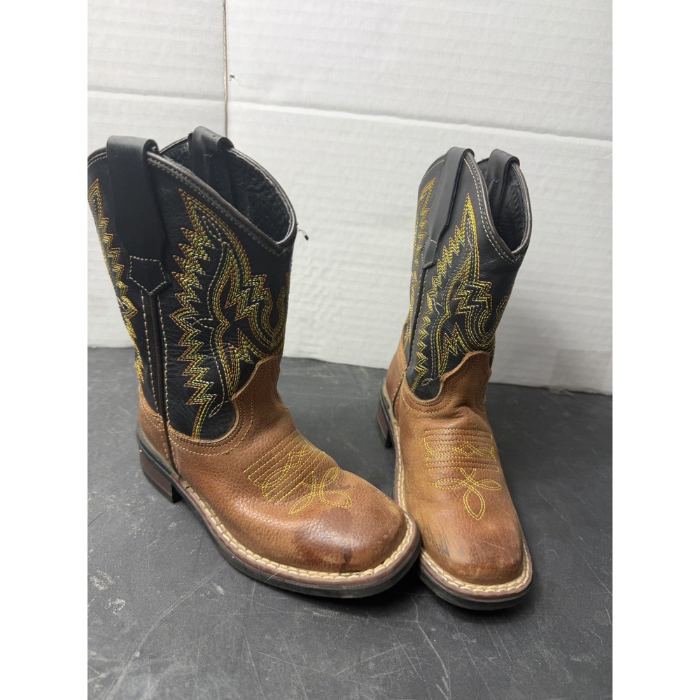 JB Dillon brown/black leather cowboy boots, Little Kids 10